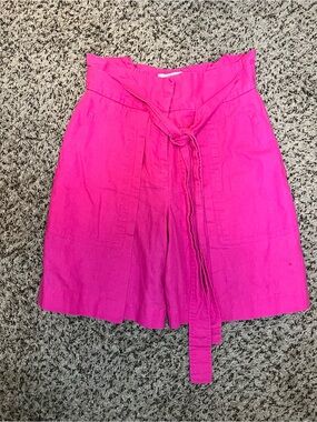 High-Waist Pink Paperbag Bermuda Shorts with Self-Tie Belt